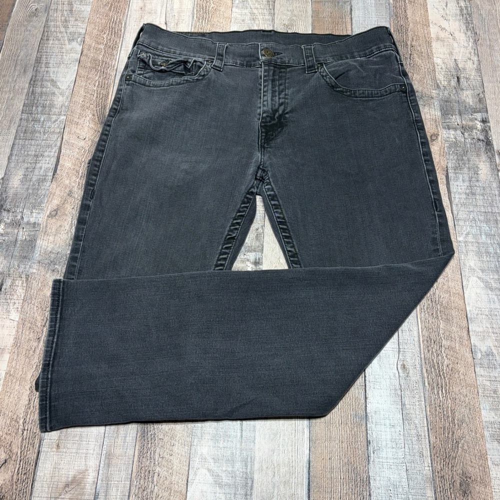 True Religion Ricky Jeans Mens 36 Faded Black Relaxed Straight Flap Pocket Y2K